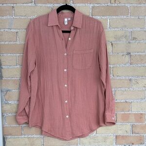 Elan Terracotta Button-Up Blouse